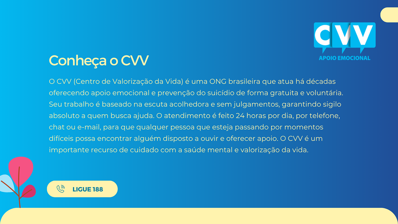 banner informativo sobre o CVV, Centro de Valorização da Vida