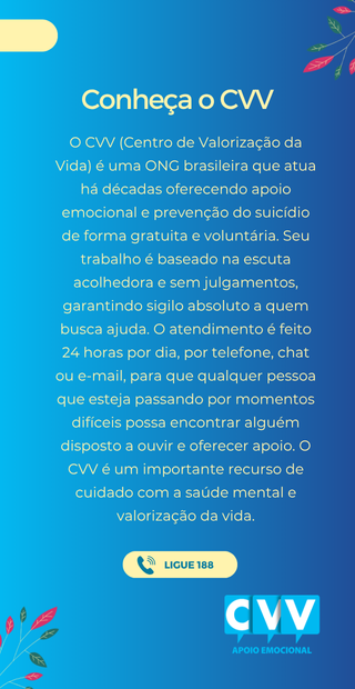 banner informativo sobre o CVV, Centro de Valorização da Vida