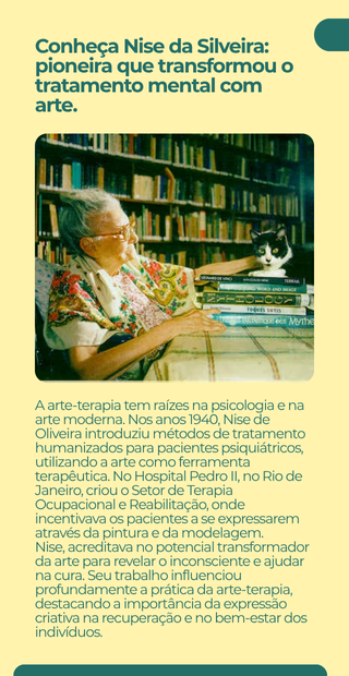 banner informativo sobre a trajetória de Nise de Oliveira.